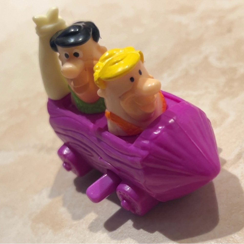 Vintage 2000s Burger King Flintstones Fred & Barney in wind up car
